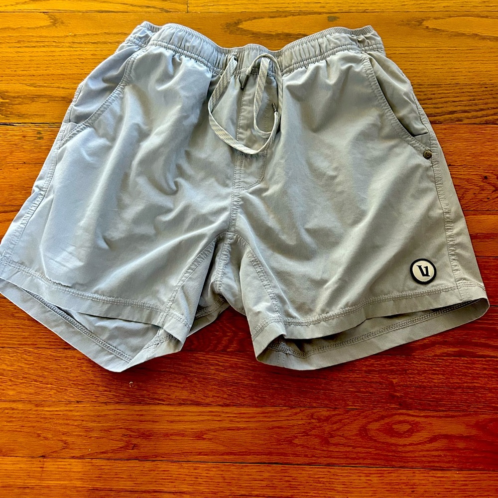 Vuori Kore Shorts 5” inseam.  Color Sky Grey
